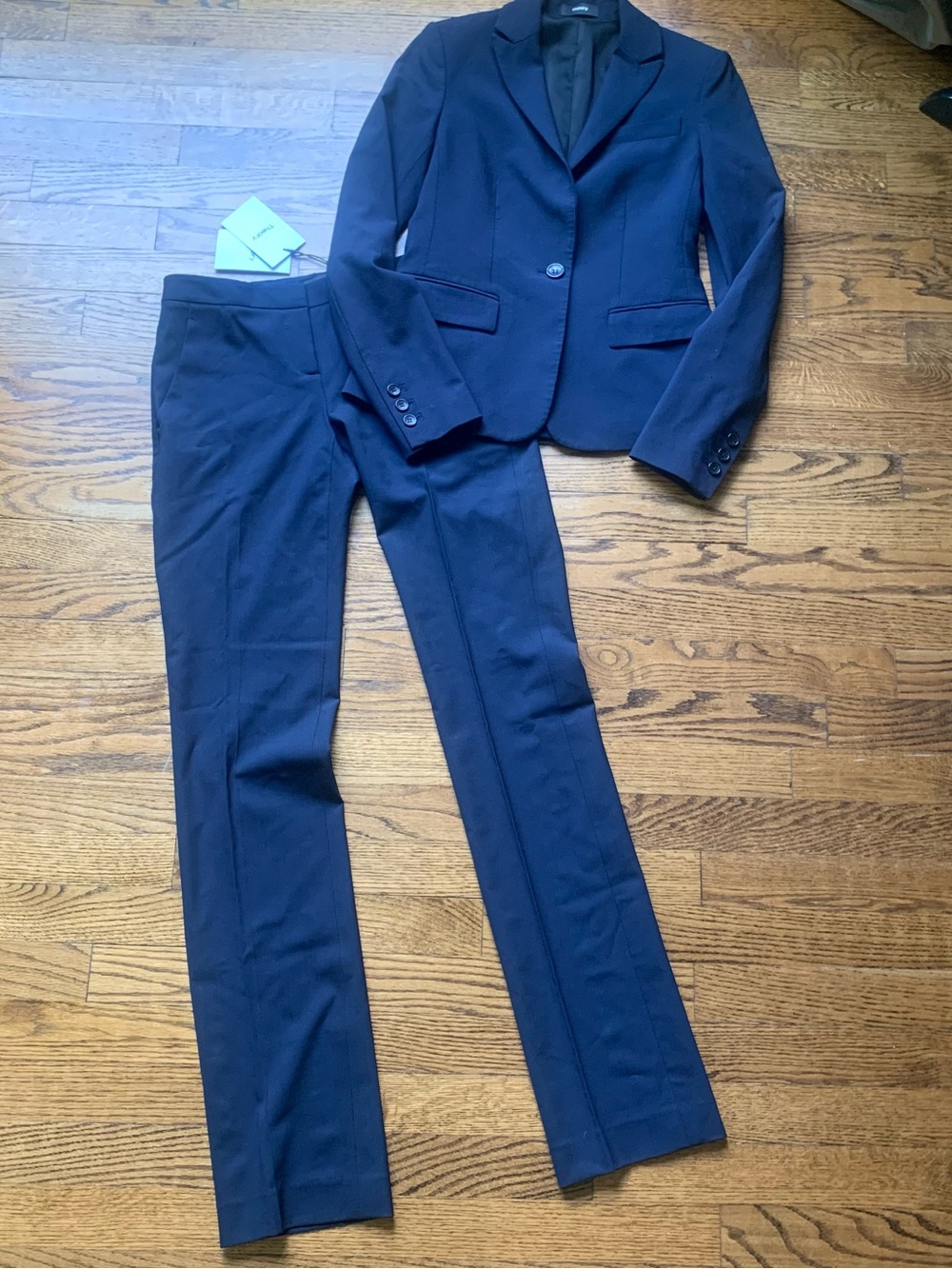 THEORY Navy Wool Suit Blazer & NWT Pants XS 0 Sevona Wool Blend Fabric